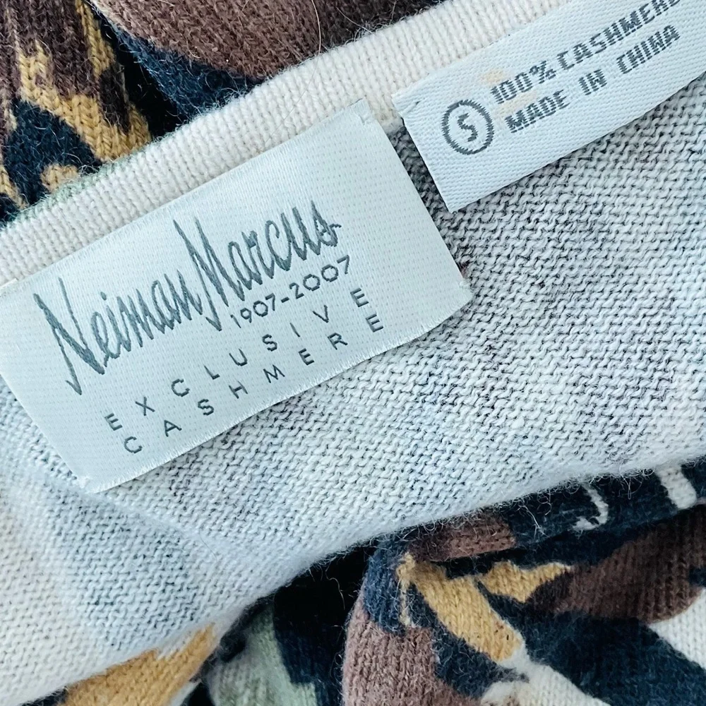 Neiman Marcus Cashmere Sweater Small 3/4 Sleeve Animal Print Luxe Knit